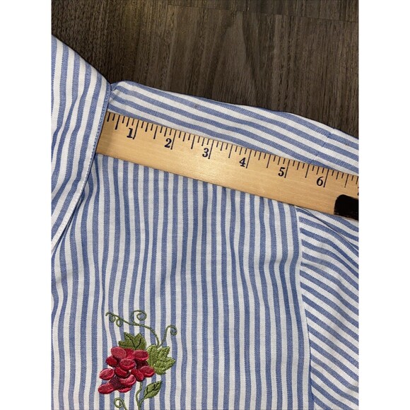 Vintage 90s BonWorth Blue White Vertical Stripe Flower Embroidered Top Sz XL - Picture 9 of 13
